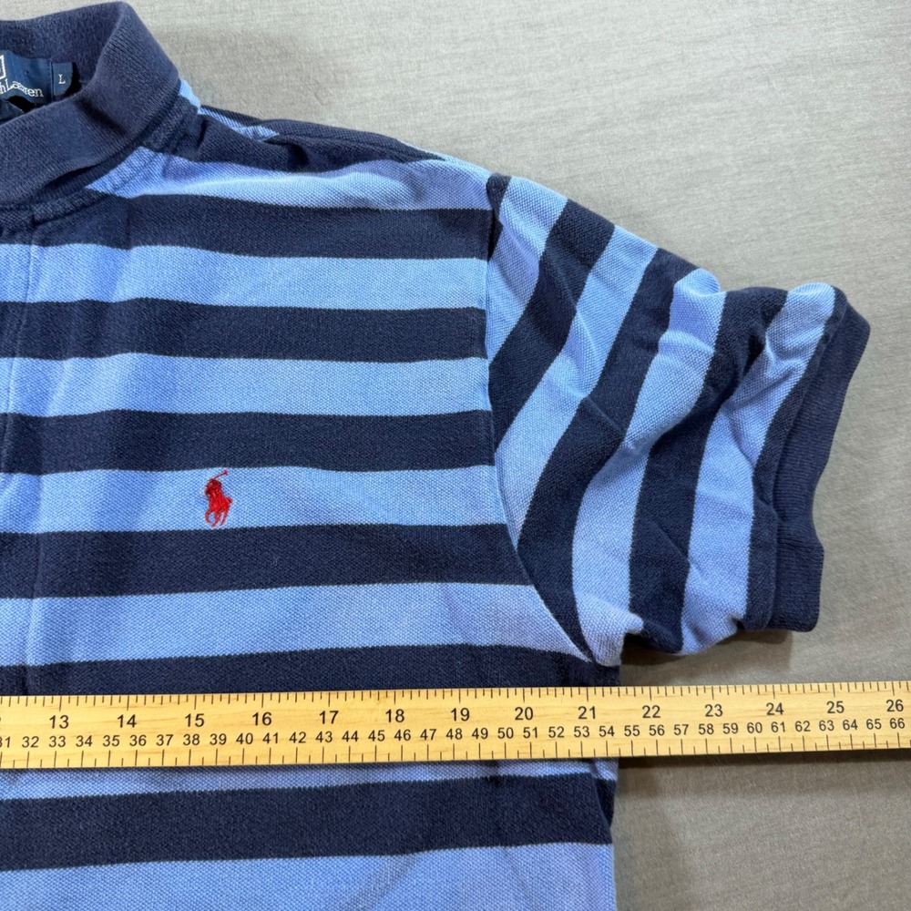 Polo Ralph Lauren Polo Shirt Mens L Blue Excellent Striped Short Sleeve Cotton - Picture 4 of 6